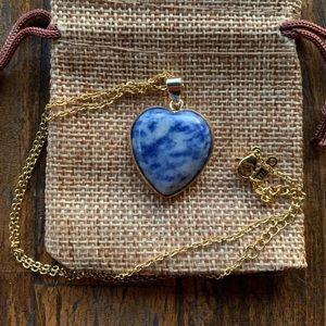 Gold plated Sodalite Crystal Heart with gold plated Stainless Steel Chain